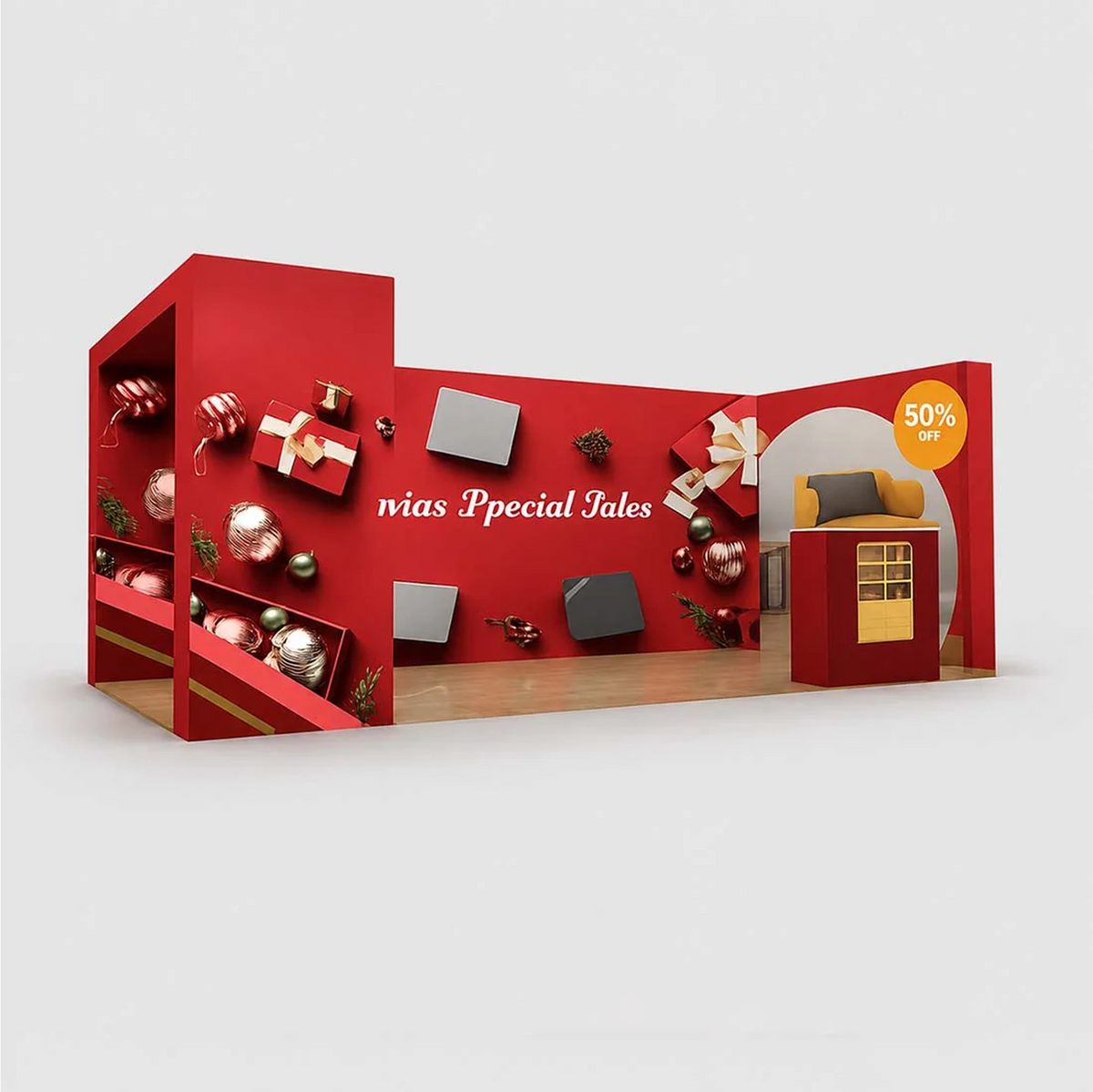 3x3m 3D Media Wall Booth Kit with L-Shape Corner & Counter