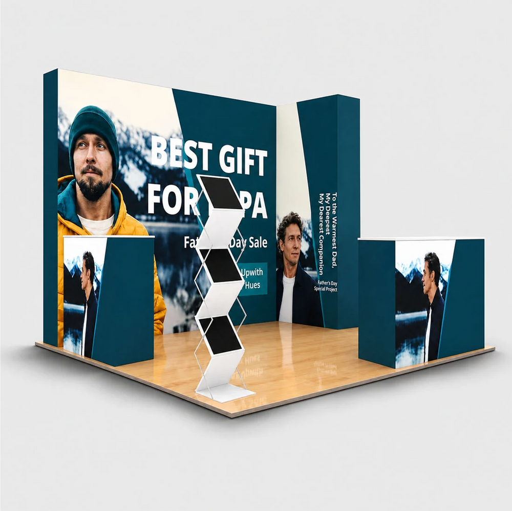 3x3m 3D Media Wall Corner Booth Kit with 3 Counters