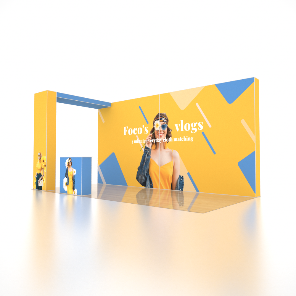 6x3m SEG Popup Booth with Wide Backwall, L-Arch & Counter