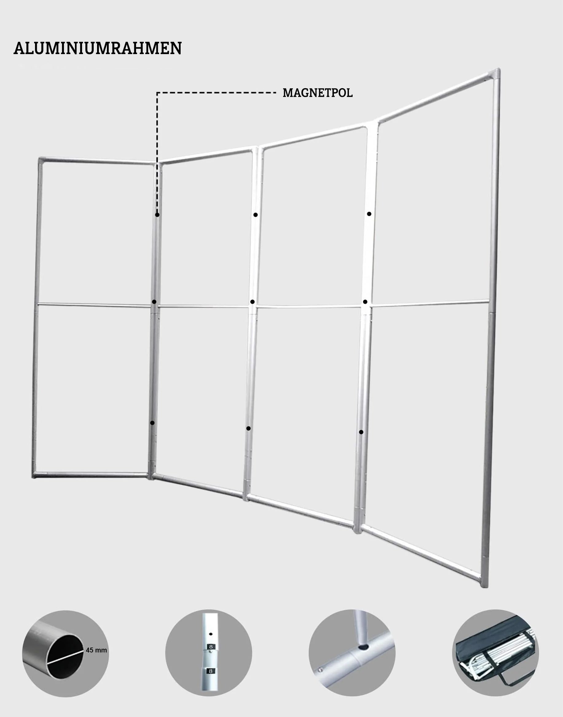 4-Panel-Magnetdisplay Aluminiumrahmen