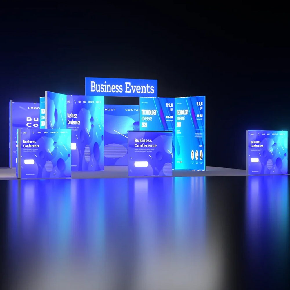 6m Backlit SEG Island Booth with Y-Walls, Header & Counter