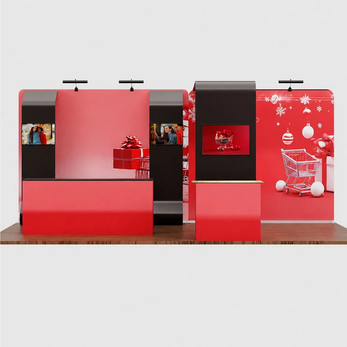 6x3m Booth Kit with 3D Wall Box, Waterfall Arches & 2 Counters