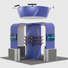 6x6m Island Booth with TV Arches, Cubic Tower & 12 Shelves