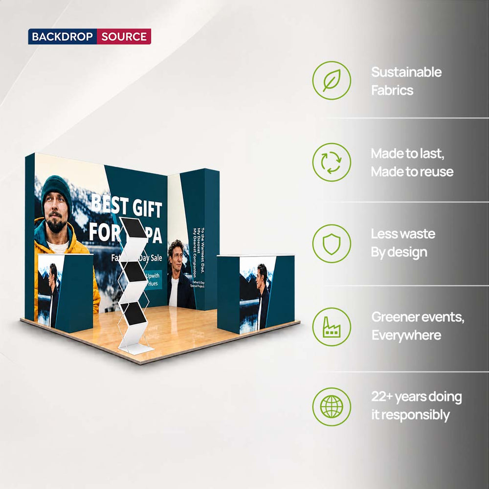 3x3m 3D Media Wall Corner Booth Kit with 3 Counters