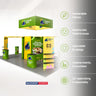 9x6m Island Booth Kit with Hexagon Lounge Shelving & 4 Counters