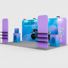 3x6m Booth Kit with Tension Walls, Shelving & 2 Counters