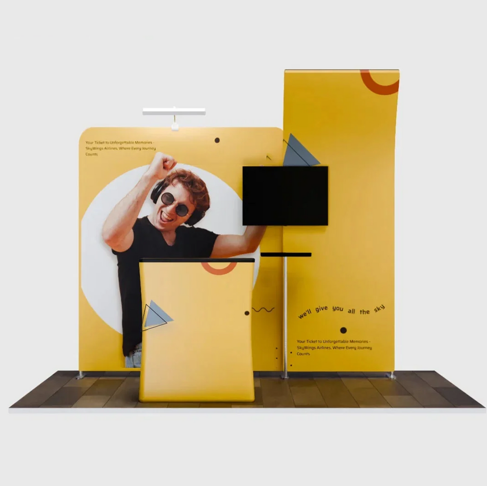 3x3m Booth Kit with Curved & Straight Walls, Counter & TV Mount