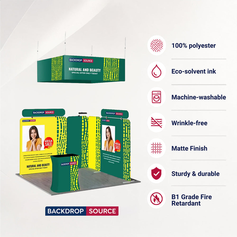 3x3m Booth Kit with Modular Walls, Hanging Banner & Counter