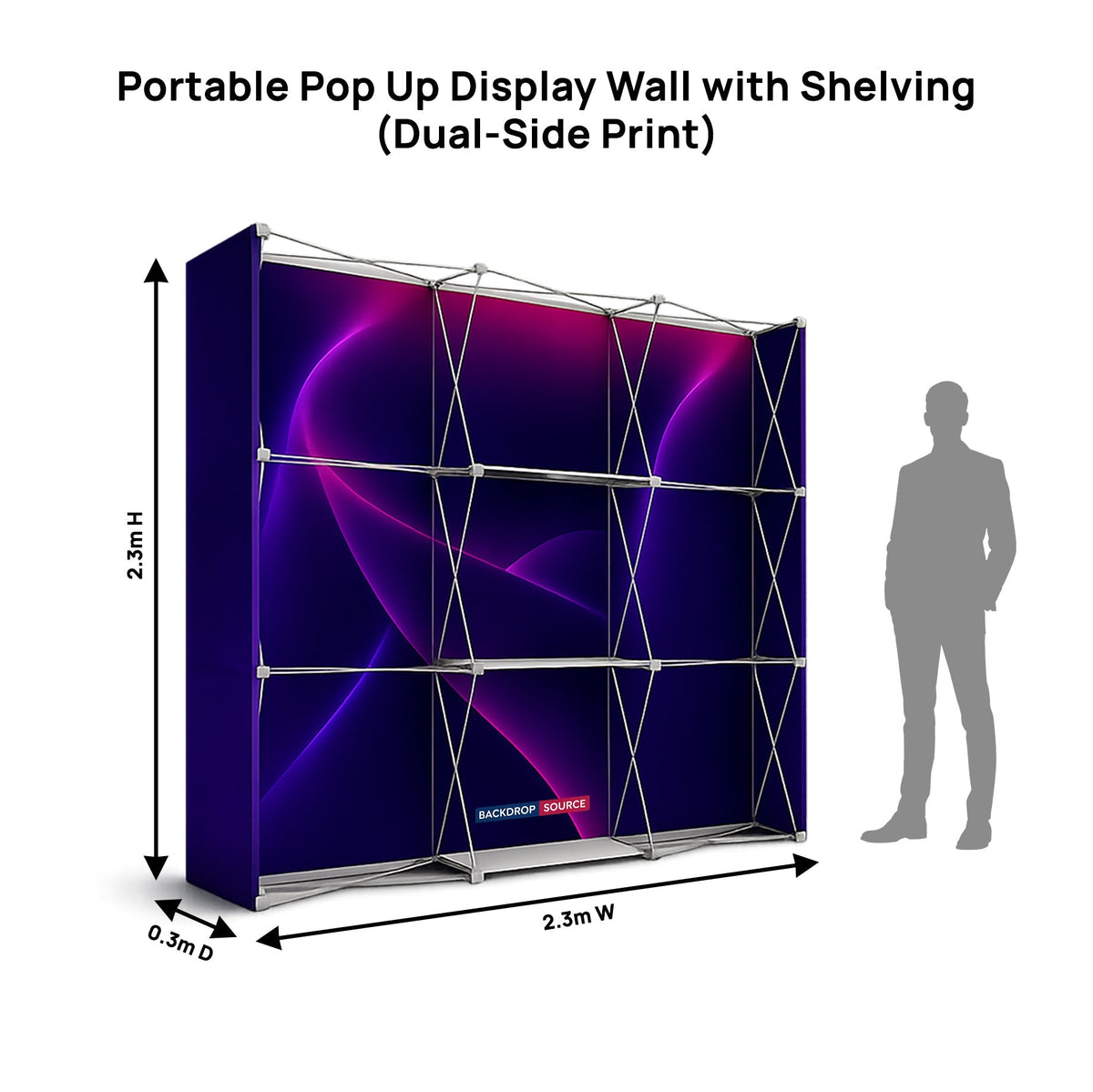 Portable Pop-Up Display Wall with Shelving (Dual-Side Print)