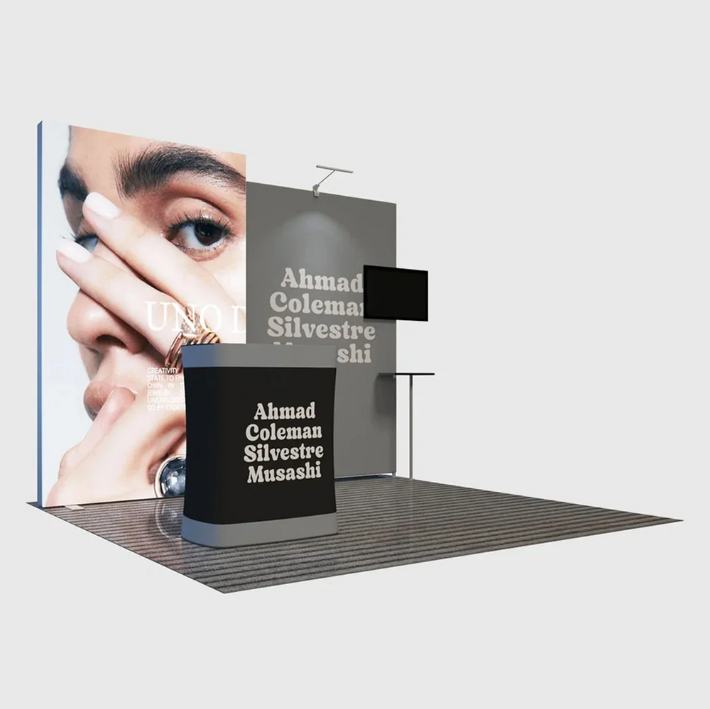 3x3m Backlit SEG Booth Kit with TV Wall & LED Counter