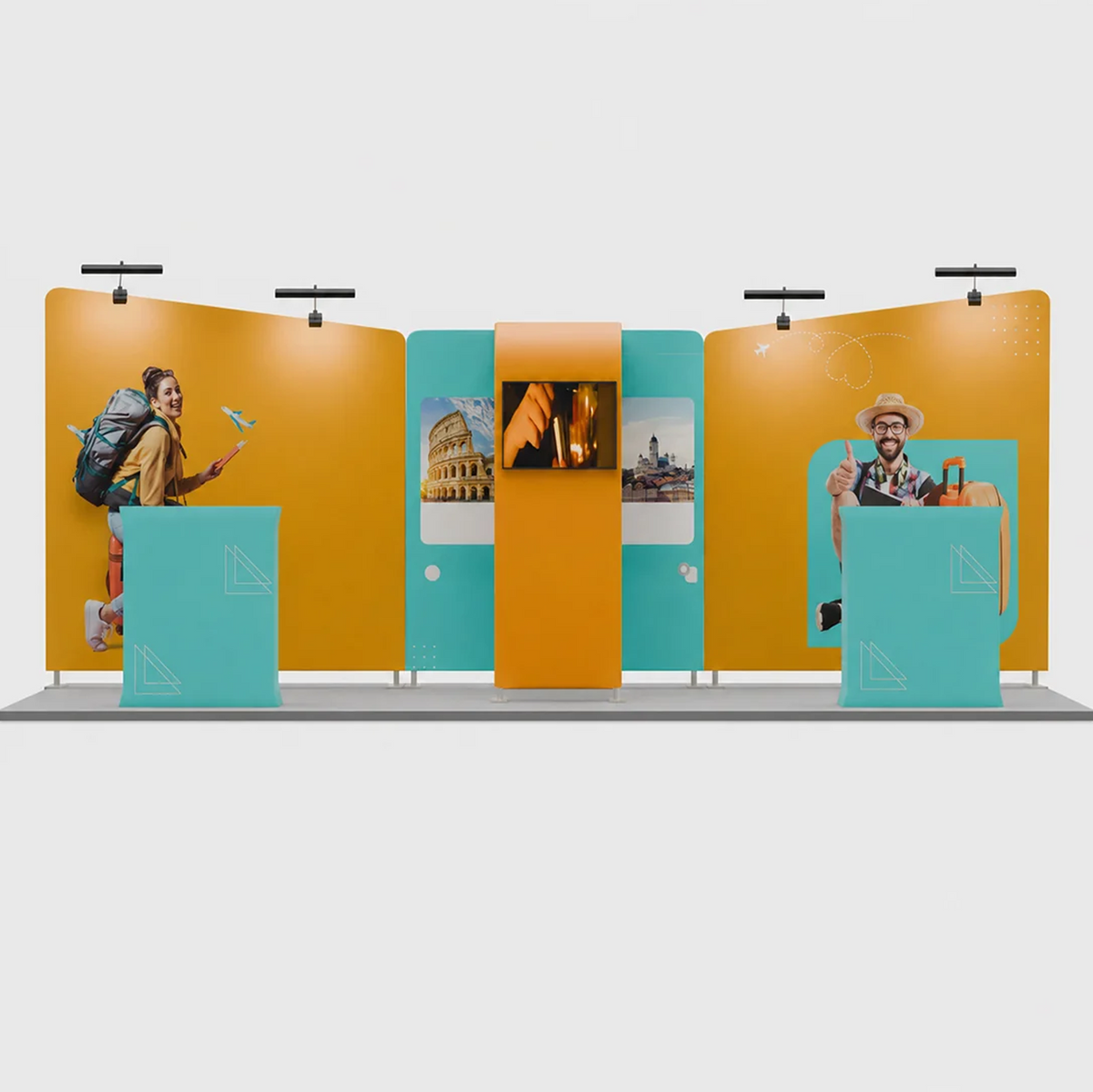 6x3m Booth Kit with Inclined Walls, L-Arch TV Mount & 2 Counters