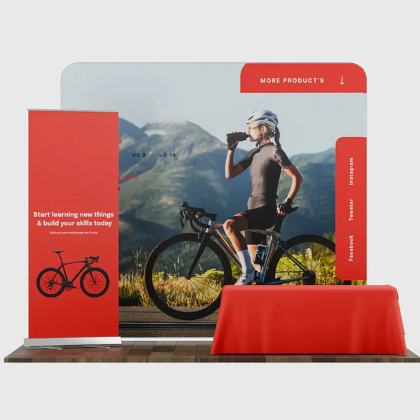 3x3m Starter Booth Kit with Backwall, Banner Stand & Table Cover