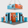6x6m Island Booth with 8-Sided Tower, TV Arches & iPad Stands