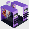 3x3m Booth Kit with Twin Square Arches, Shelving & TV Mount