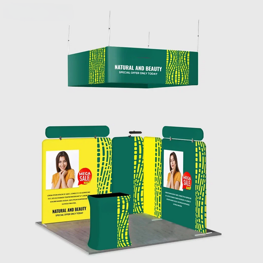 3x3m Booth Kit with Modular Walls, Hanging Banner & Counter