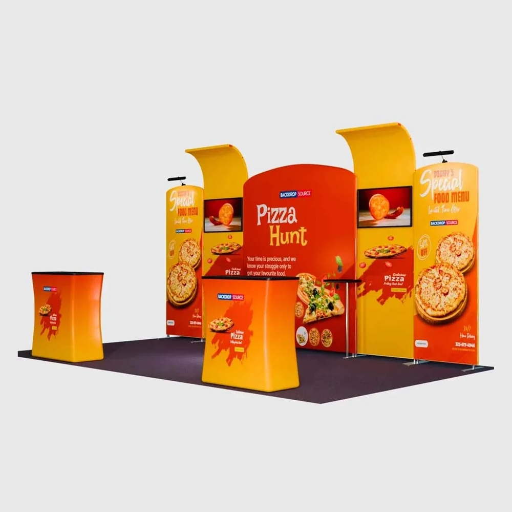 3x6m Booth Kit with Slanted Arches, Curved Walls & 2 Counters