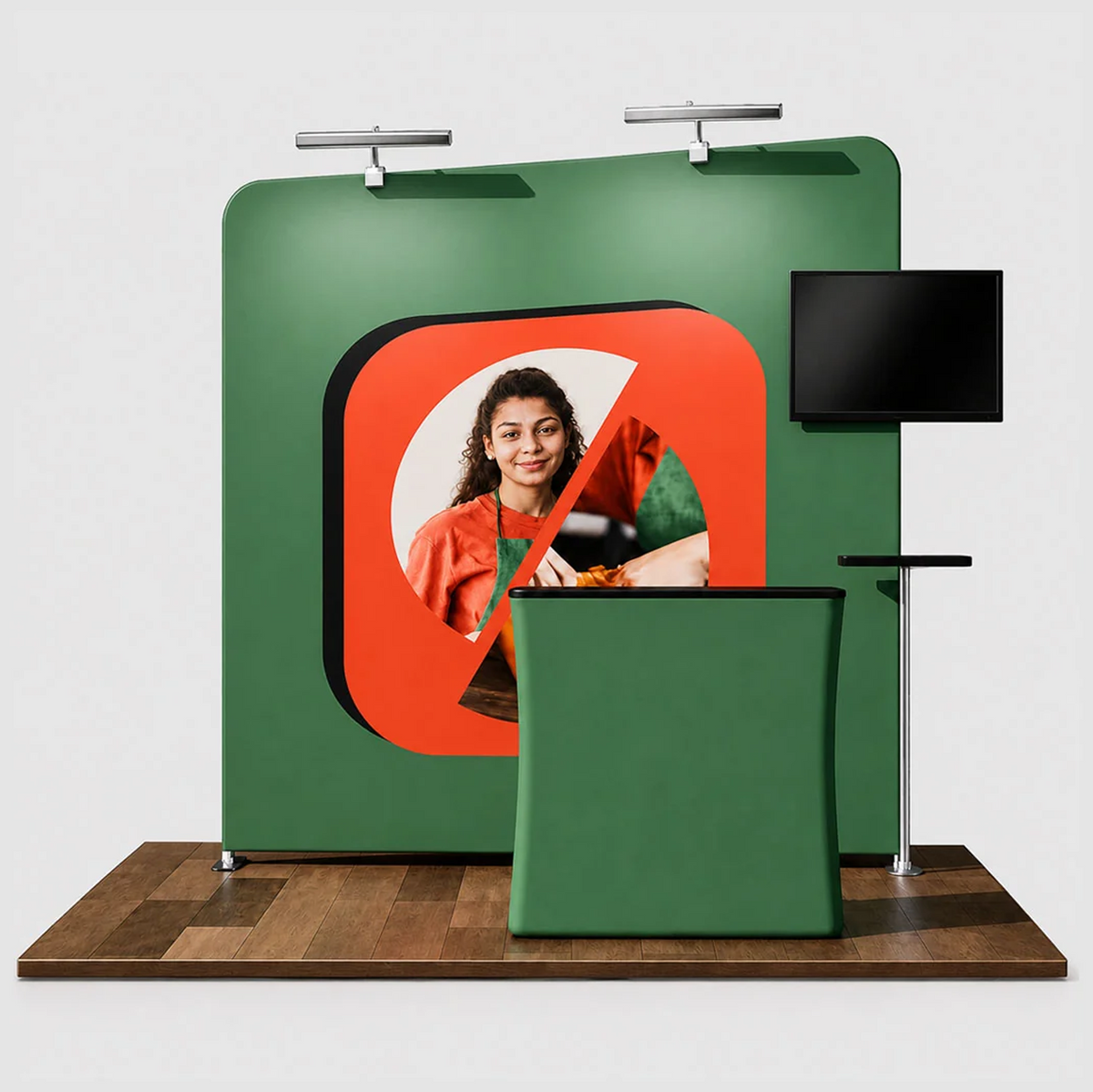 3x3m Inclined Wall Booth Kit with Counter & TV Mount