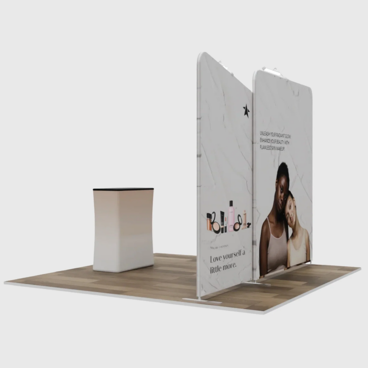 3x3m Booth Kit with Wide Straight Wall & Inclined Side Panel