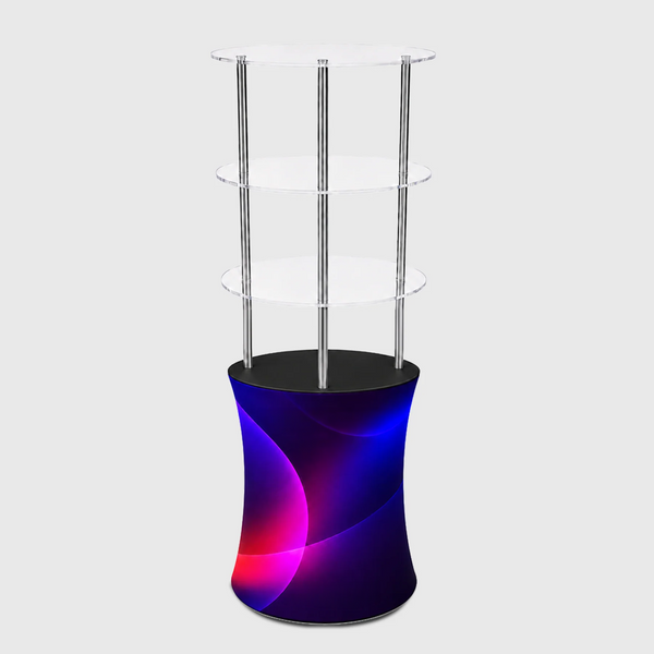 Oval Fabric Display Counter with Acrylic Triple Shelves
