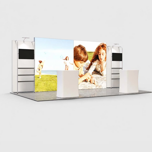 3x6m Backlit SEG Booth Kit with 4m Lightbox & TV Shelf Stands