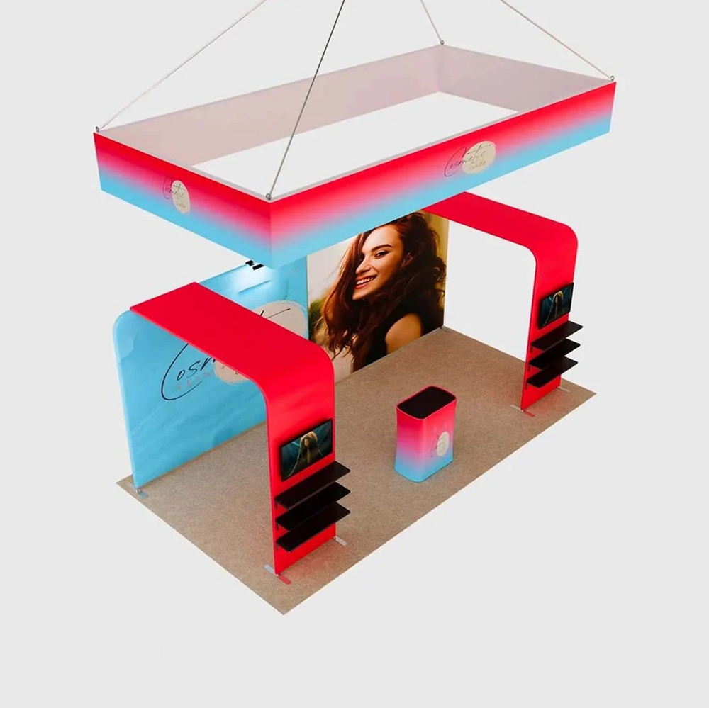 3x6m Booth Kit with 2 L-Shape TV Towers & Hanging Banner