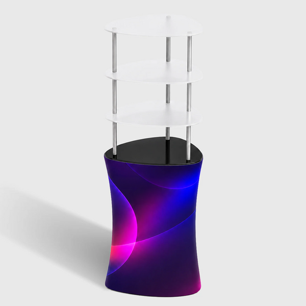 Triangular Fabric Display Counter with Acrylic Triple Shelves