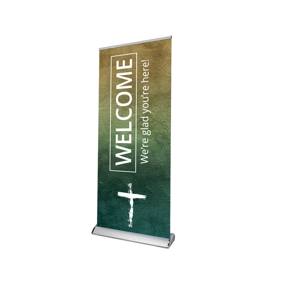 Church Welcome We're Glad You're Here Retractable Banner Stand
