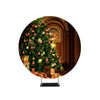 Helle goldene Kugeln am Weihnachtsbaum aus Tanne oder Fichte mit Schnur, Reis, Glühbirnen, Hintergrund, Kreishintergrund