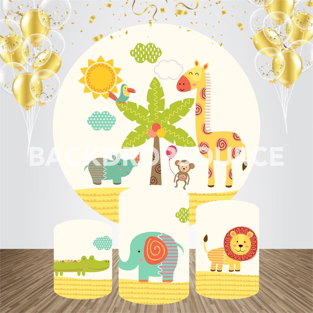 Comic Animals Themed Birthday Event Party Round Backdrop Kit
