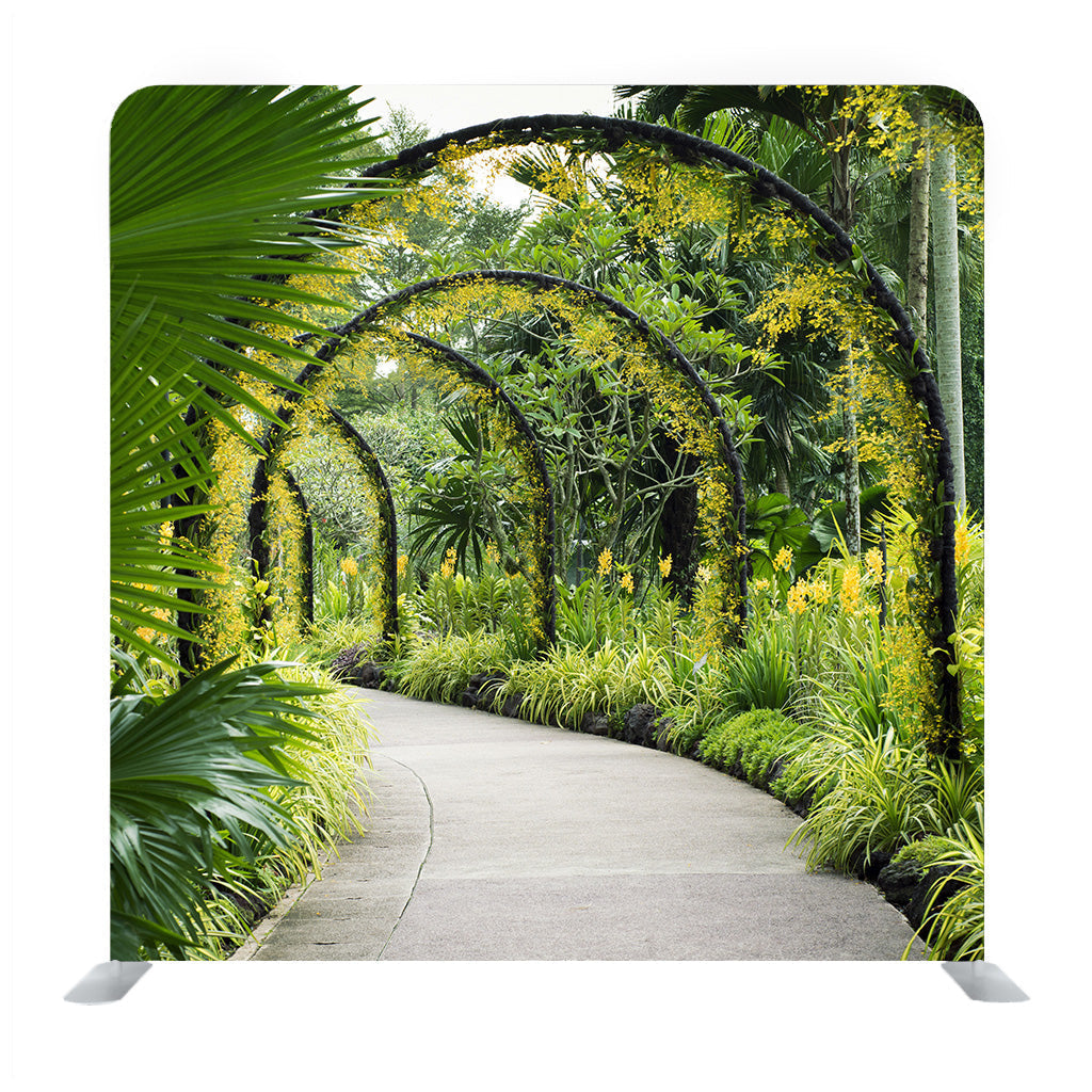 Artificial Arcs With Many Yellow Orchid Flowers in Famous Singapore Botanical Garden Background Media Wall