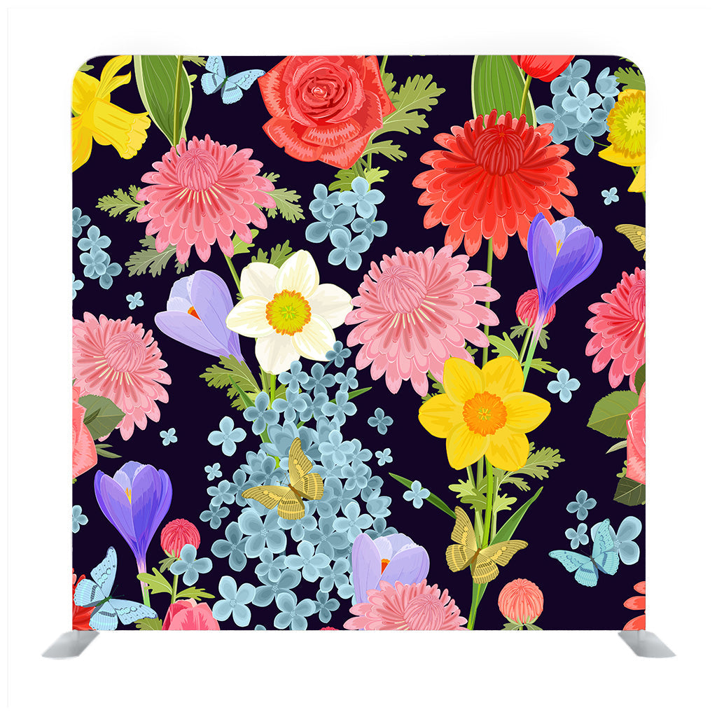 Colorful Floral Design On Dark Background Media Wall